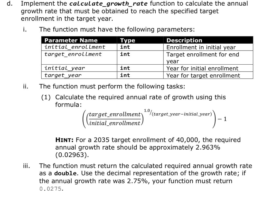 the target year. i. The function must have the following parameter: ii.