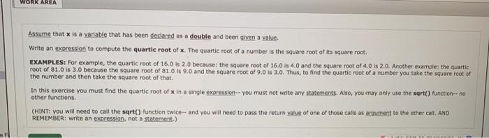  WORK ARLA Assume that is a variable that has been declared