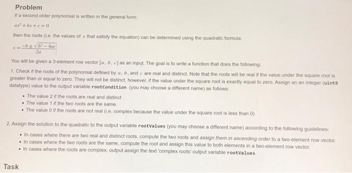  Problem It a second order polynomial is written in the general