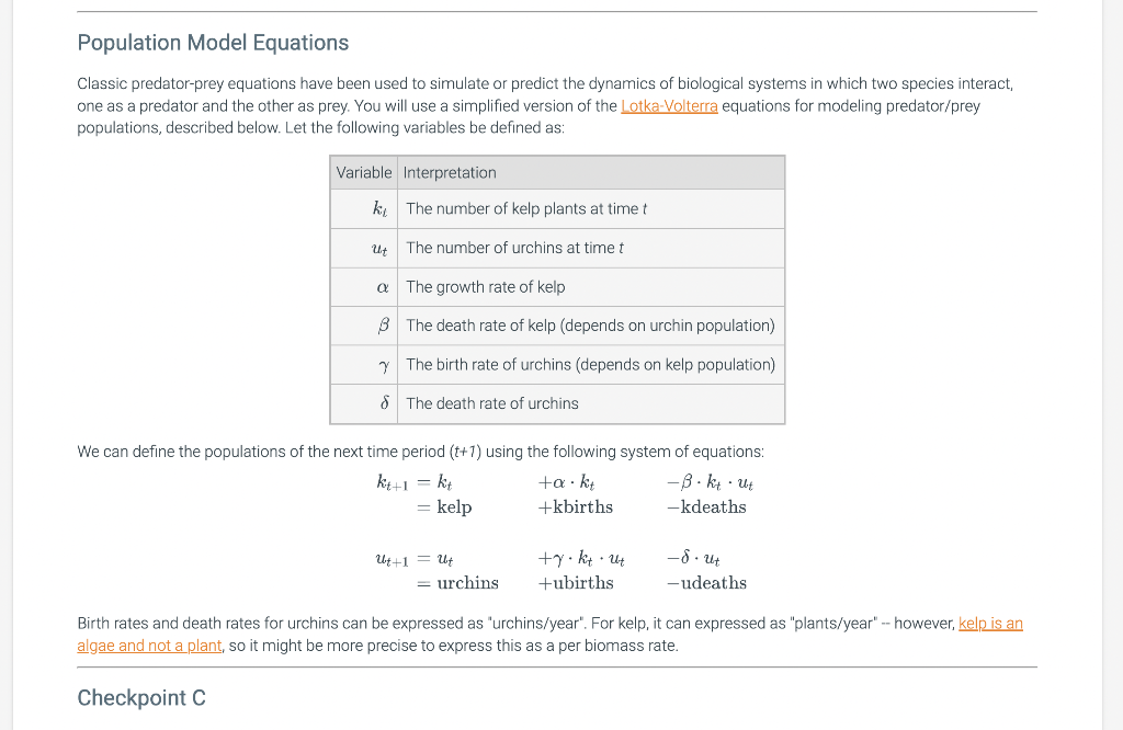 Kelp & Urchin Population Simulator Code help Python Population Model Equations Classic