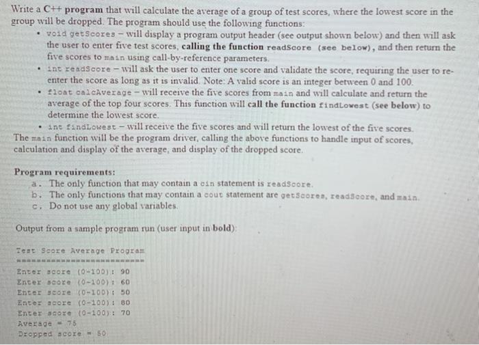  Write a C++ program that will calculate the average of a