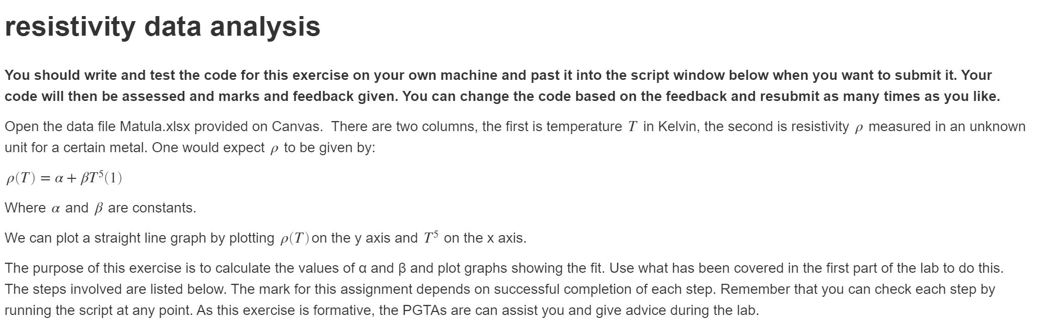 resistivity data analysis You should write and test the code for this