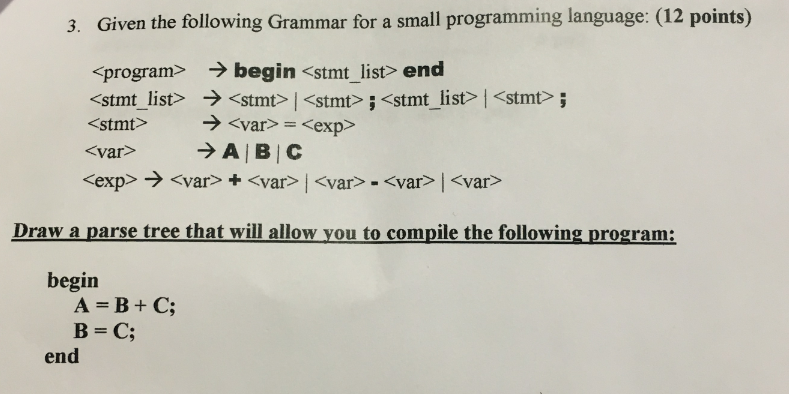  Note: This is related to Java .... Given the following Grammar