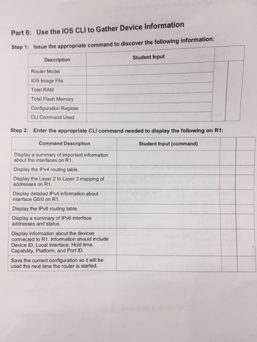  Part 6: Use the IOS CLI to Gather Device Information Step