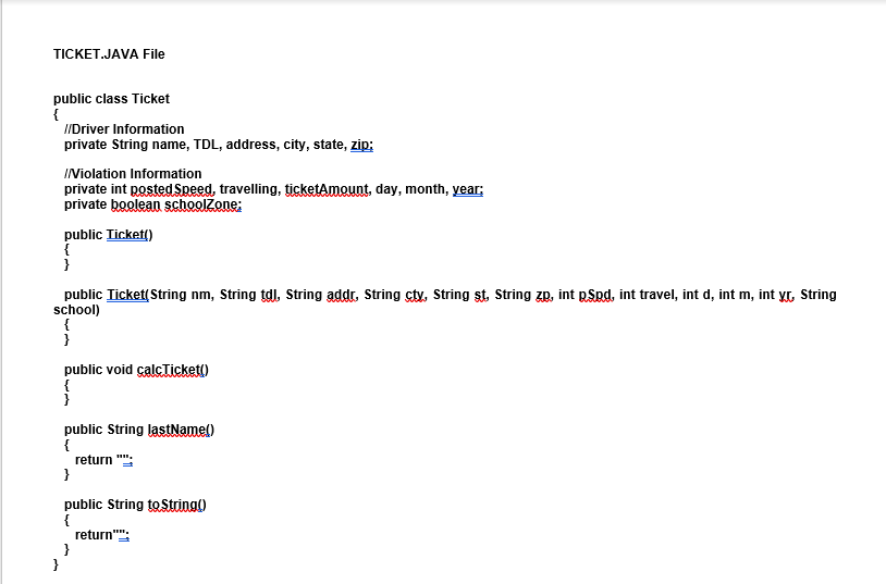 Write a program which will enter information relating to a speeding violation