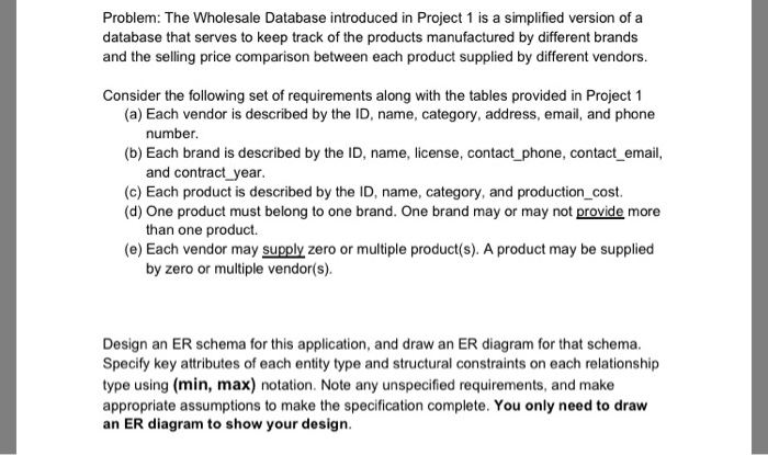  Problem: The Wholesale Database introduced in Project 1 is a simplified