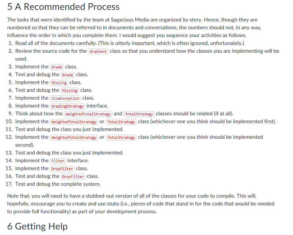 individual assignments. * * This version assumes that the course is structured