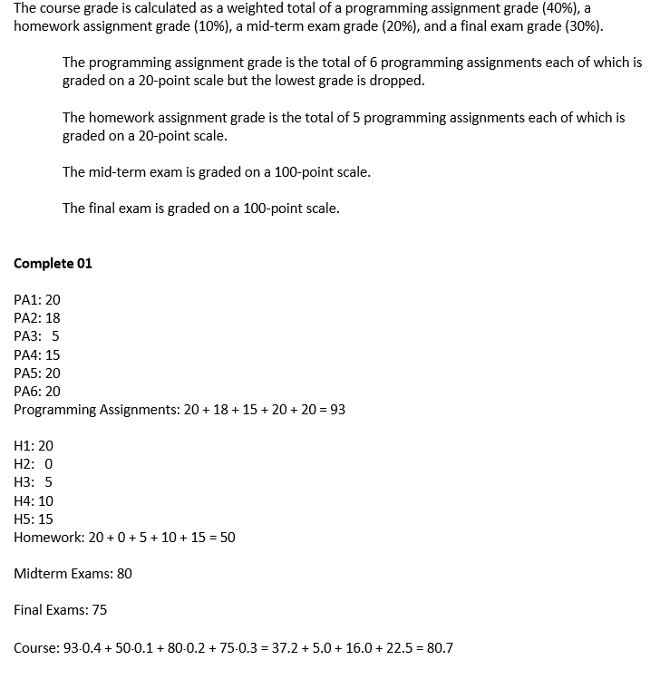 5 homework assignments (HWs) accounting for 10% of the course grade. *