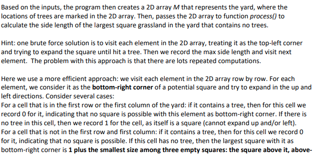 read input from stdin, and create M, and populate M with trees