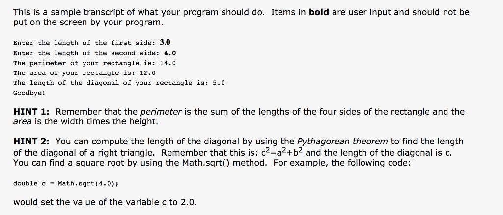  This is a sample transcript of what your program should do.