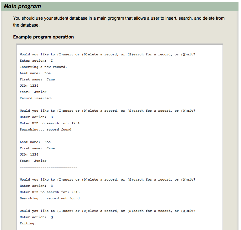 of student records. Include Listed classes in the HashTable.cpp and not in
