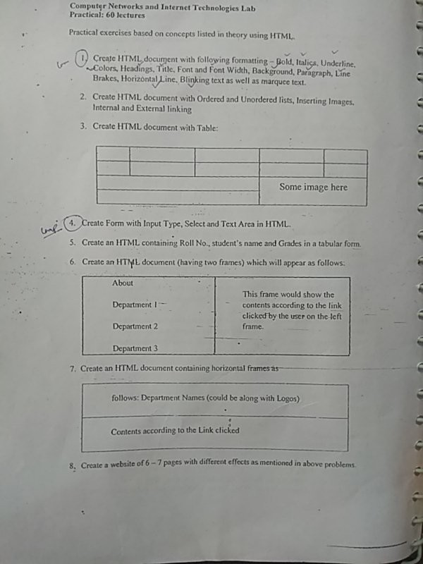  Computer Networks and Internet Technologies Lab Practical: 60 lectures Practical exercises