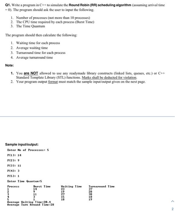  Q1. Write a program in C++ to simulate the Round Robin
