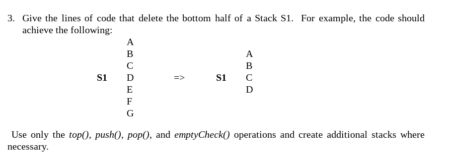  in java 3. Give the lines of code that delete the
