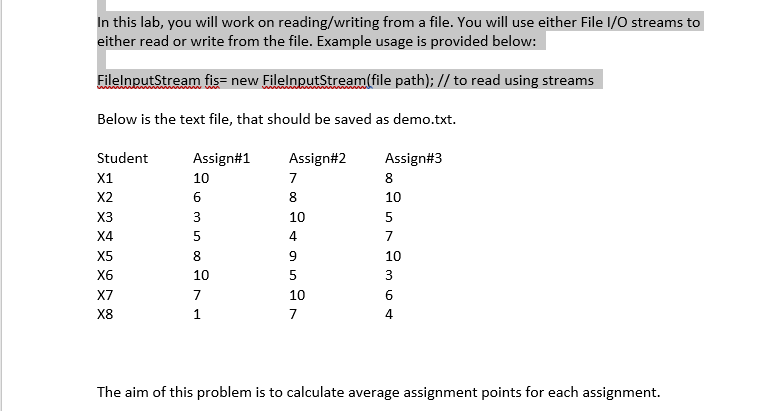 In Java In this lab, you will work on reading/writing from a