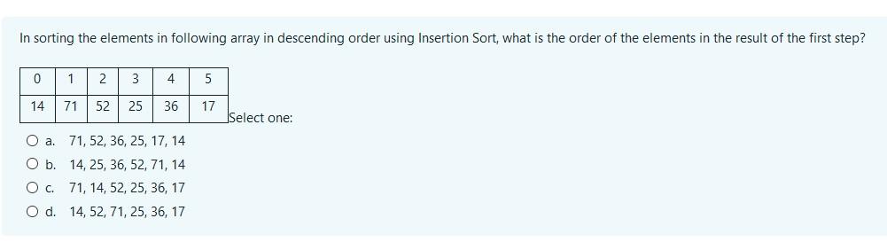  In sorting the elements in following array in descending order using
