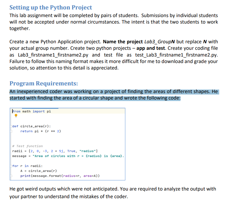 Python Setting up the Python Project This lab assignment will be completed