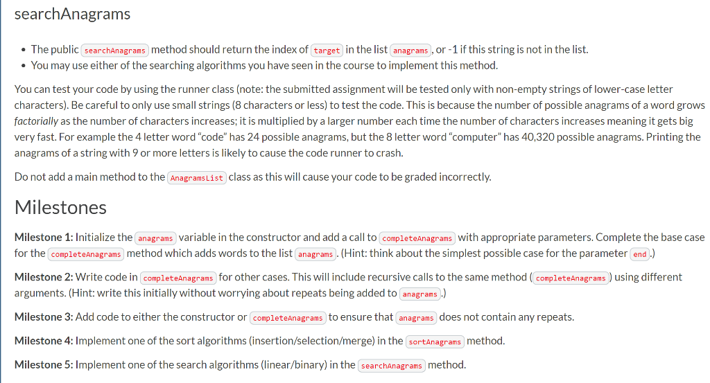 named AnagramList which is used to find possible anagrams of a word.