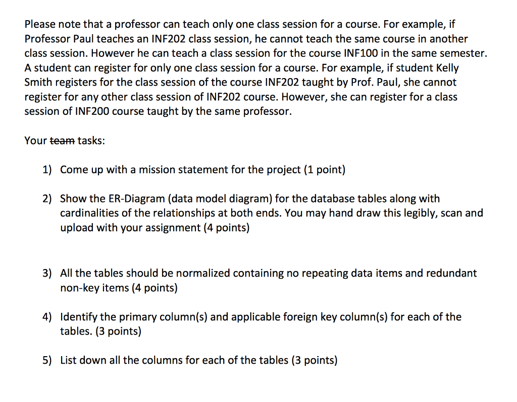 for a college. This database maintains registration data for one semester only.