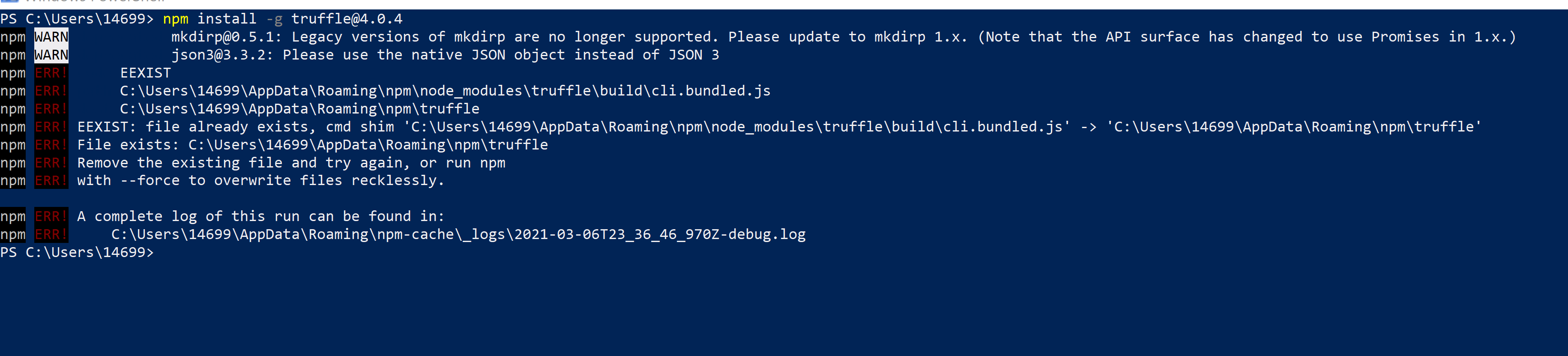 HELP I HAVE THIS ERROR WHEN INSTALLING TRUFFLE CAN SOMEONE GIVE ME