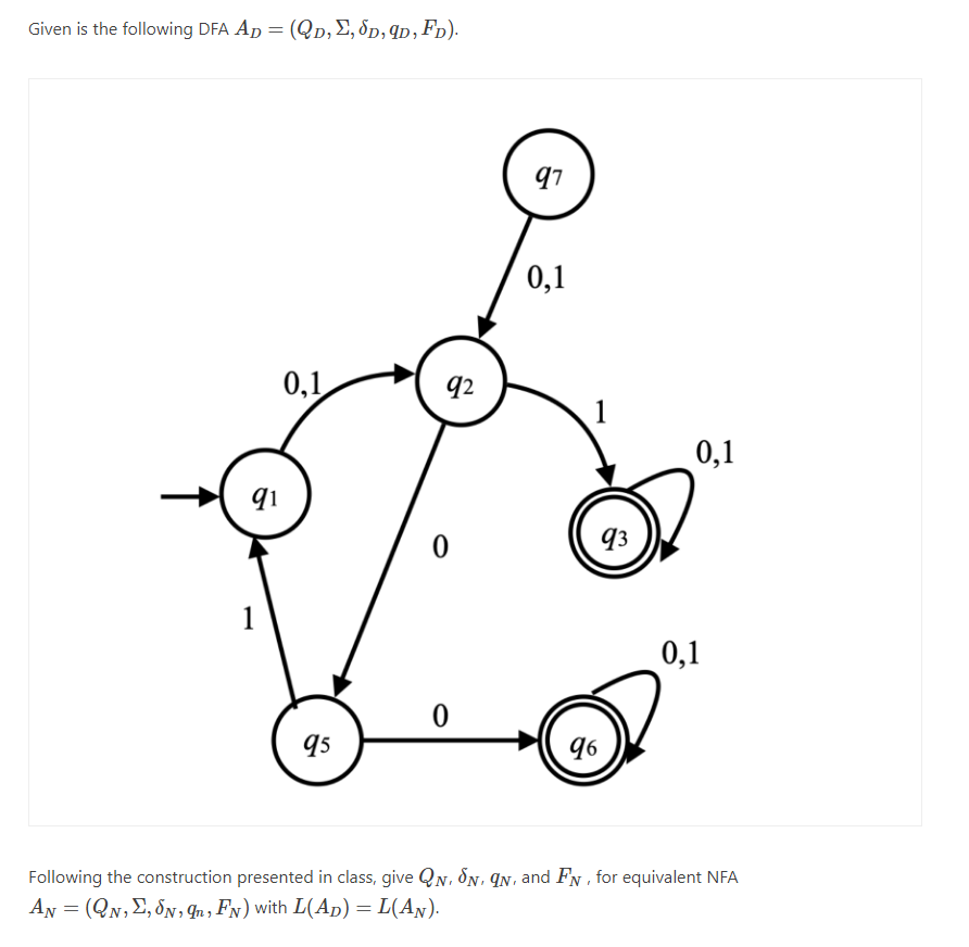 Given is the following DFA Ap = (QD, E, 80, 90,