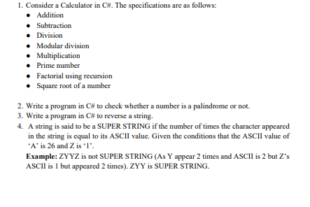 Write the code in C# Make a class named program Make different