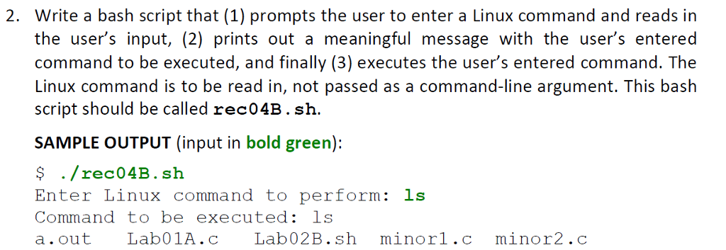 2. Write a bash script that (1) prompts the user to