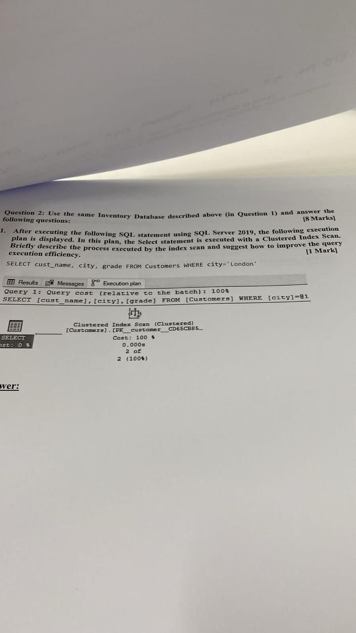  Question 2: Use the same Inventory Database described above (in Question