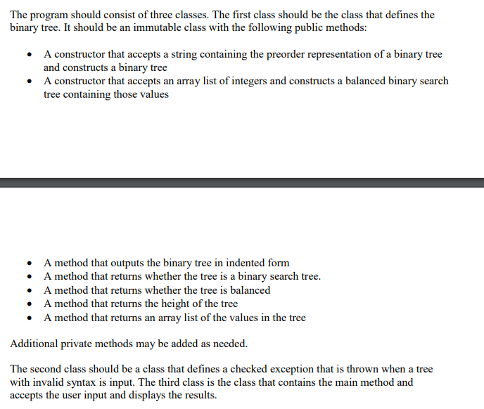  The third programming project involves writing a program to read in