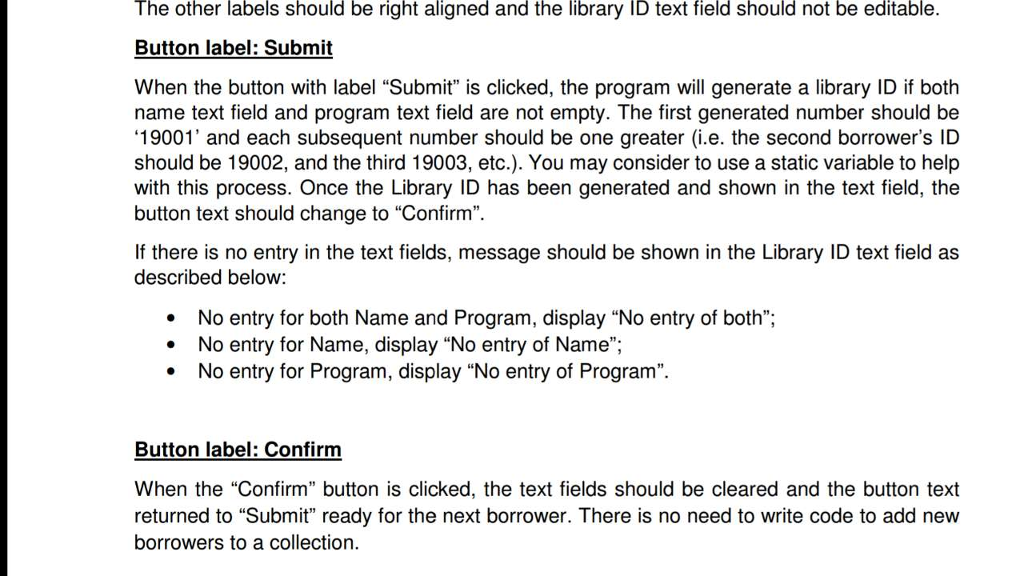 user interface (GUI) to register student borrower record. The program should produce
