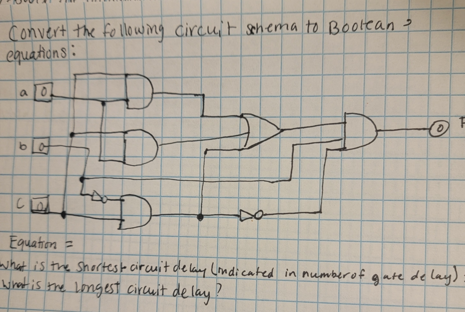  Convert the following circuit schema to Boolean? equations: Equation = What