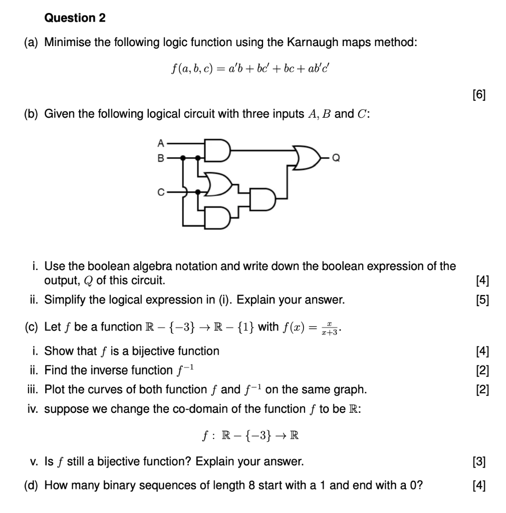  (a) Minimise the following logic function using the Karnaugh maps method: