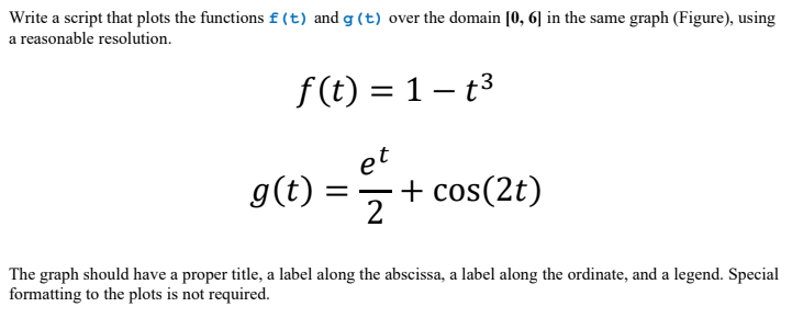  Write a script that plots the functions f (t) and g(t)