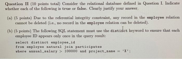 storing data about employees and projects: employee (employee_id, name, annual salary) project