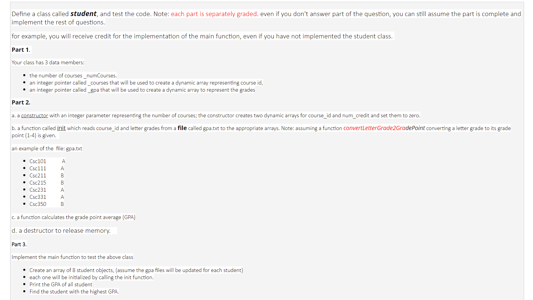  Define a class called student, and test the code. Note: each