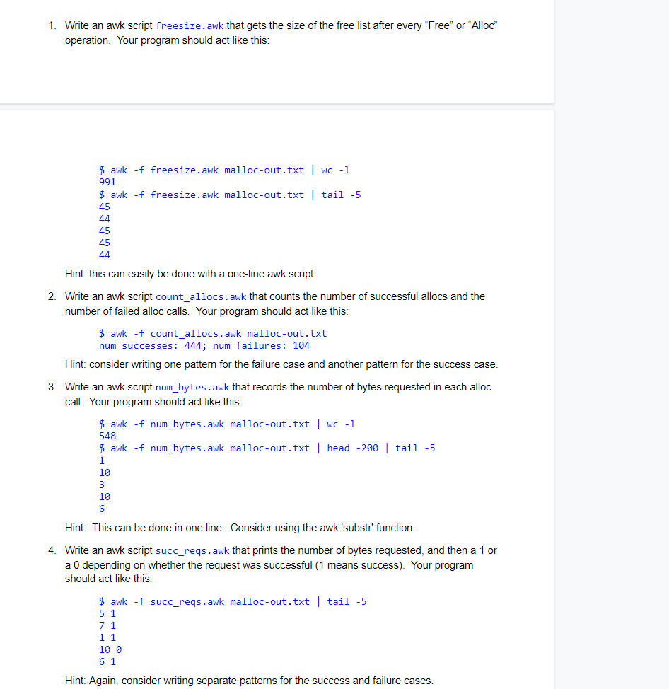 AWK for these scripts. Do not use 'getline' or 'next', and stick