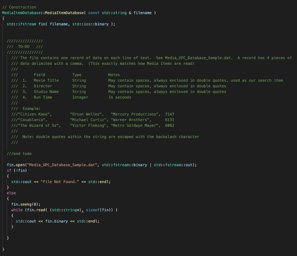 Did I correctly implement this code(C++): MediaItemDatabase.hpp #pragma once #include // size_t