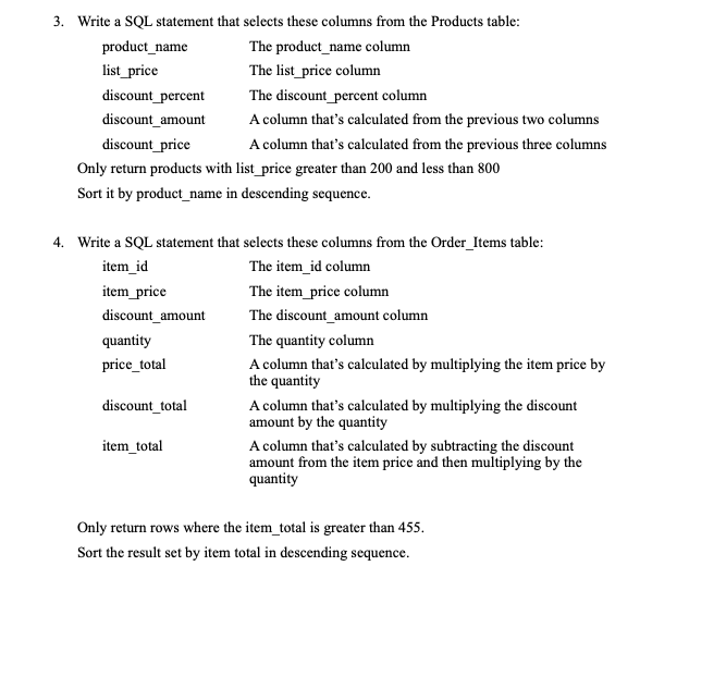 following information product_name The product_name column list_price The list price column The