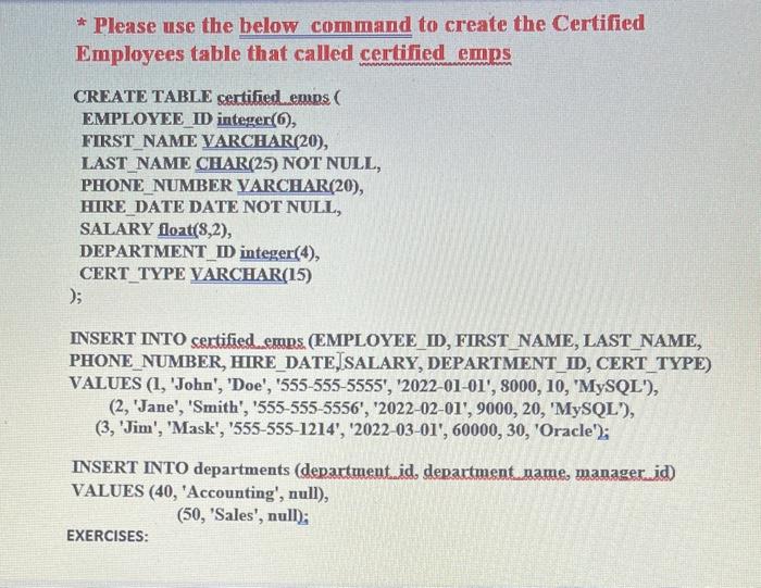  * Please use the below command to create the Certified Employees