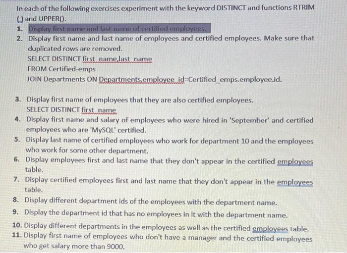 table that called certified emps CREATE TABLE sertified emps( EMPLOYEE ID integer(6),