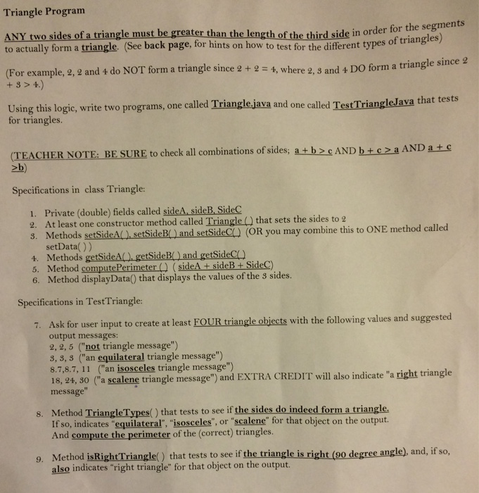  java Triangle Program ANY two sides of a triangle must be