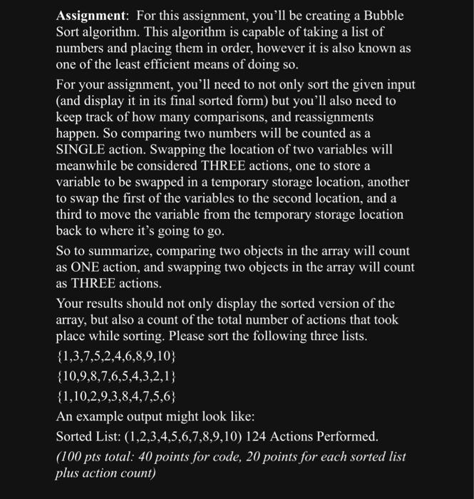 please do this in C++ Assignment: For this assignment, you'll be creating