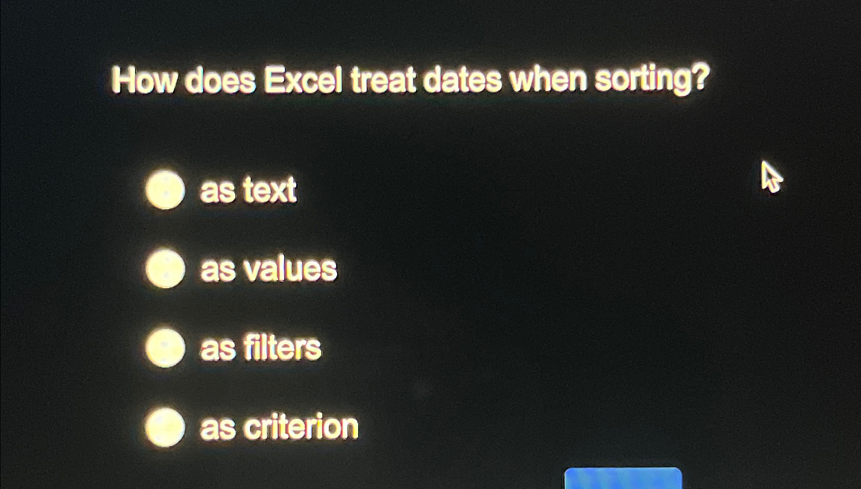  How does Excel treat dates when sorting? as text as values
