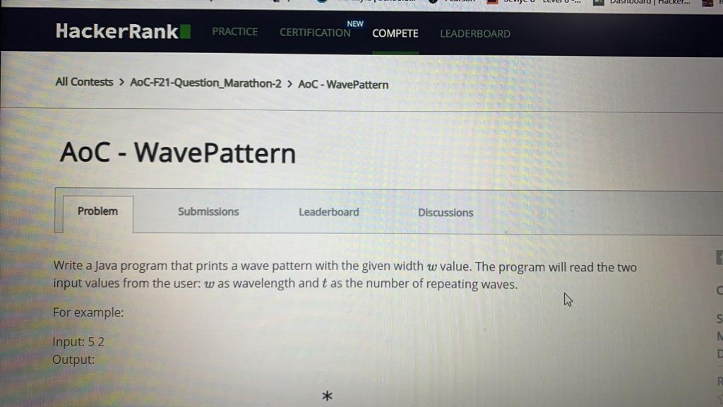 nacker HackerRank PRACTICE NEW CERTIFICATION COMPETE LEADERBOARD All Contests > AOC-F21-Question_Marathon-2