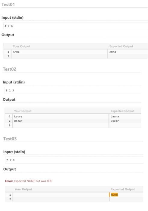 the tests (I've uploaded the expected results below). Language: Java Exercise Three