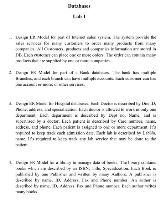 Please I need a solution urgently, mentioning the relationship Databases Lab 1