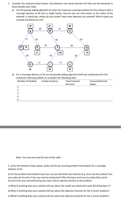  1. Consider the network shown below. Link distances are shown besides
