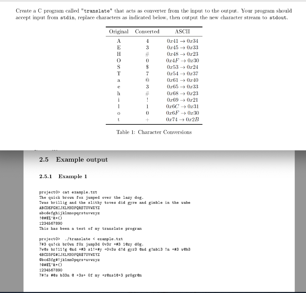  Create a C program called "translate" that acts as converter from