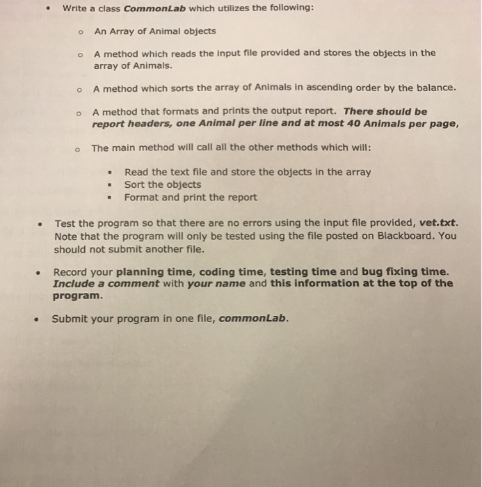 project is to give students exposure to object oriented design and programming