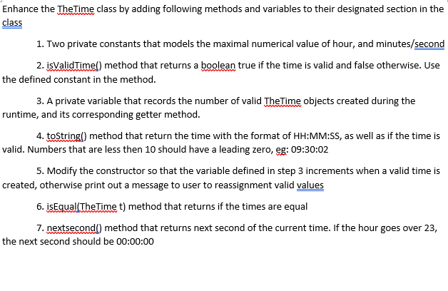 Java public class TheTime { private int hour; private int minute; private